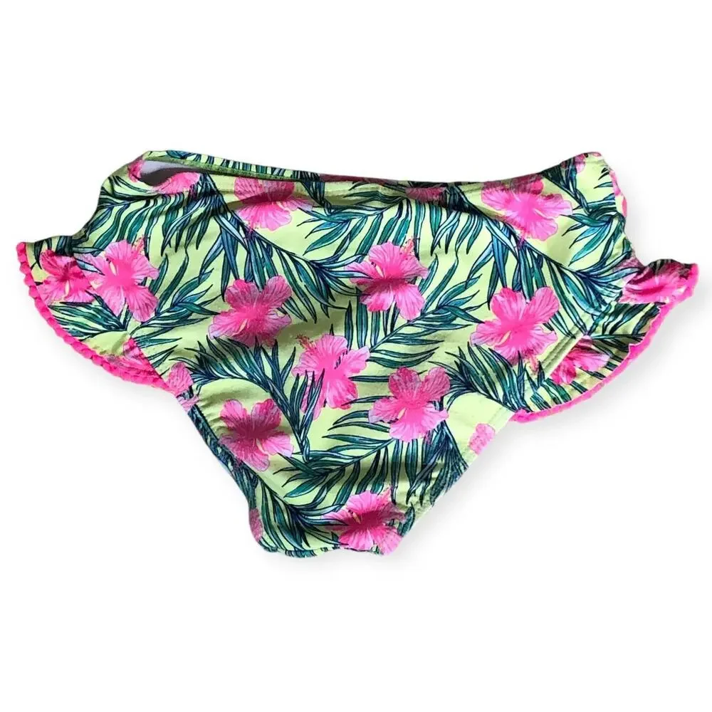 Nicole Miller New York Bikini Swimsuit Tropical Ruffle Size Large 12